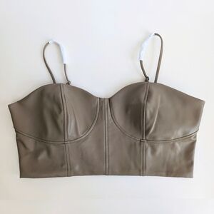 Express Body Contour Faux Leather Corset Cropped Top Spaghetti Straps Taupe - XL